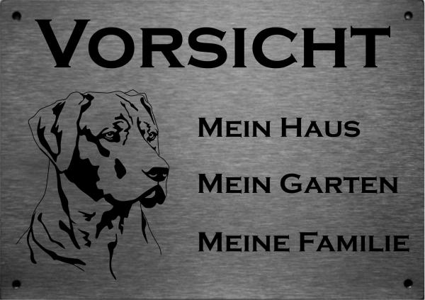Edelstahl Warnschild Rhodesian Ridgeback VORSICHT Mein Haus mein Garten meine Familie
